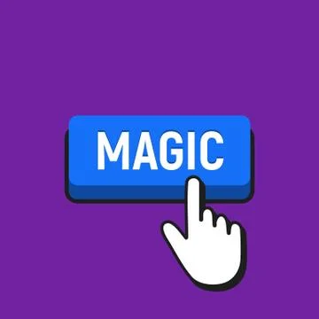 Hand Mouse Cursor Clicks the Magic Button. Pointer Push Press Button Concept. イラスト素材