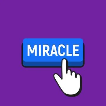 Hand Mouse Cursor Clicks the Miracle Button. Pointer Push Press Button Concep 스톡 일러스트
