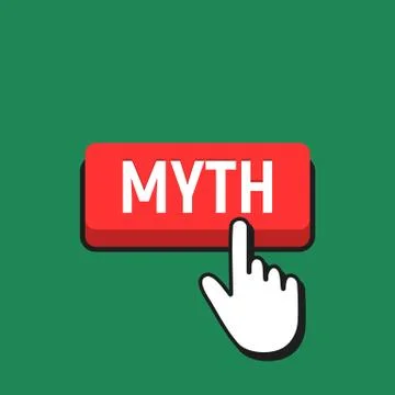 Hand Mouse Cursor Clicks the Myth Button. Pointer Push Press Button Concept. Stock Illustration