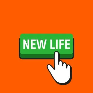 Hand Mouse Cursor Clicks the New Life Button. Stock Illustration