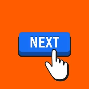 Hand Mouse Cursor Clicks the Next Button. Pointer Push Press Button Concept. Stock Illustration