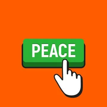 Hand Mouse Cursor Clicks the Peace Button. Pointer Push Press Button Concept. Stock Illustration