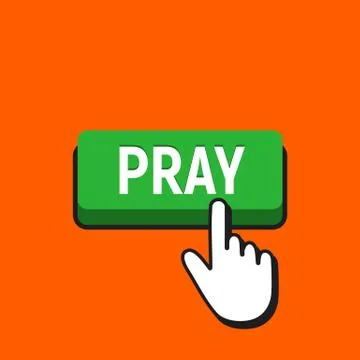 Hand Mouse Cursor Clicks the Pray Button. Pointer Push Press Button Concept. Stock Illustration