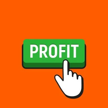Hand Mouse Cursor Clicks the Profit Button. Pointer Push Press Button Concept Stock Illustration