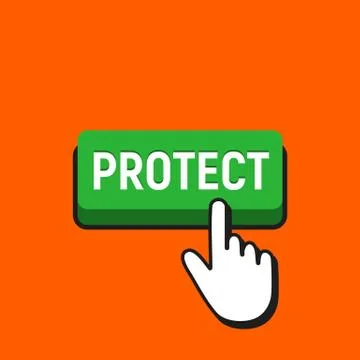 Hand Mouse Cursor Clicks the Protect Button. Pointer Push Press Button Concep Stockillustratie