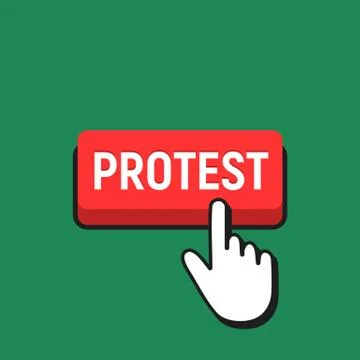 Hand Mouse Cursor Clicks the Protest Button. Pointer Push Press Button Concep Stock Illustration