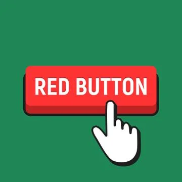Hand Mouse Cursor Clicks the Red Button. Pointer Push Press Button Concept. Stock Illustration