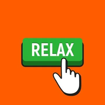 Hand Mouse Cursor Clicks the Relax Button. Pointer Push Press Button Concept. Stock Illustration