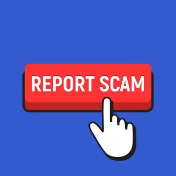 Hand Mouse Cursor Clicks the Report Scam Button. Stock Illustration