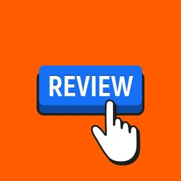 Hand Mouse Cursor Clicks the Review Button. Pointer Push Press Button Concept Stock Illustration