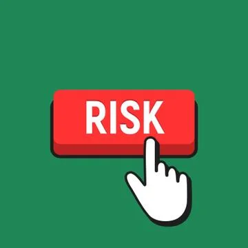 Hand Mouse Cursor Clicks the Risk Button. Pointer Push Press Button Concept. Stock Illustration