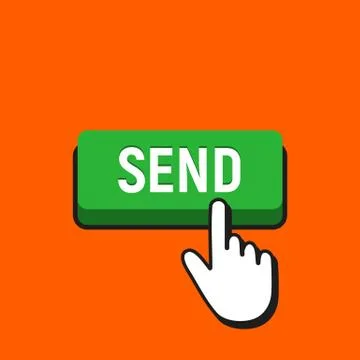 Hand Mouse Cursor Clicks the Send Button. Pointer Push Press Button Concept. Stock Illustration
