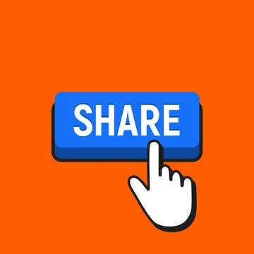 Hand Mouse Cursor Clicks the Share Button. Pointer Push Press Button Concept. Stock Illustration