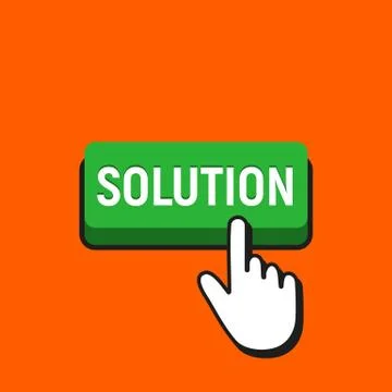 Hand Mouse Cursor Clicks the Solution Button. Illustrazione stock