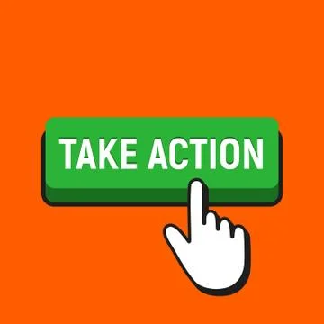 Hand Mouse Cursor Clicks the Take Action Button. Stock Illustration
