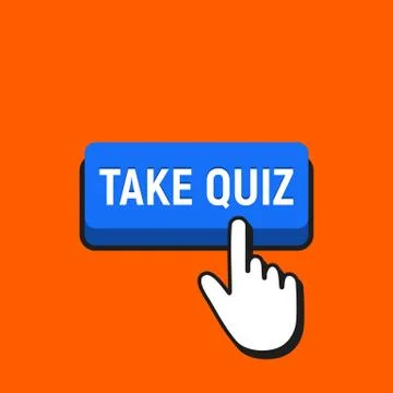 Hand Mouse Cursor Clicks the Take Quiz. Pointer Push Press Button Concept. Stock Illustration