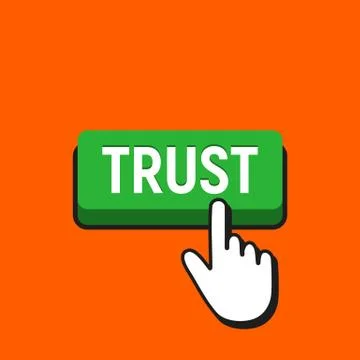 Hand Mouse Cursor Clicks the Trust Button. Pointer Push Press Button Concept. Stock Illustration