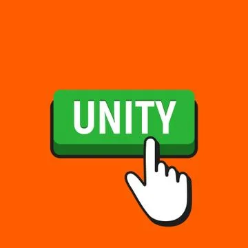 Hand Mouse Cursor Clicks the Unity Button. Pointer Push Press Button Concept. Stock Illustration