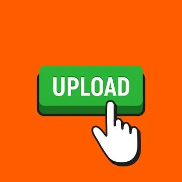 Hand Mouse Cursor Clicks the Upload Button. Pointer Push Press Button Concept Stock Illustration