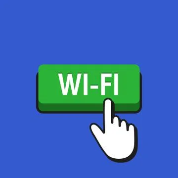 Hand Mouse Cursor Clicks the WI-FI Button. Pointer Push Press Button Concept. Stock Illustration