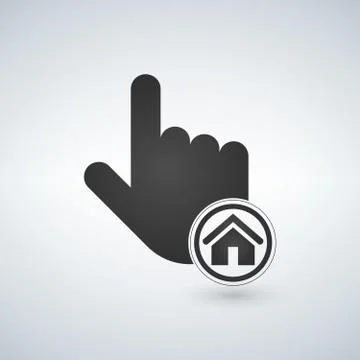 Hand mouse cursor with home icon in the circle. vector illustration. Stock Illustration
