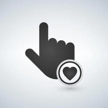 Hand Mouse cursor icon with heart in the circle. Vector illustration. Illustrazione stock