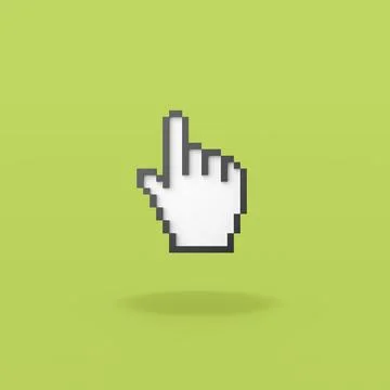 Hand Mouse Pointer Pixelated on Green Background Stock Illustration