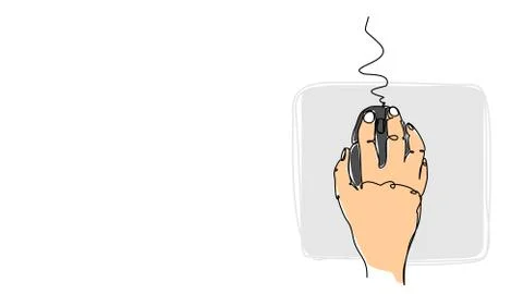 Hand on mouse single line bad drawing  water color efect flat style illustration Stock Illustration