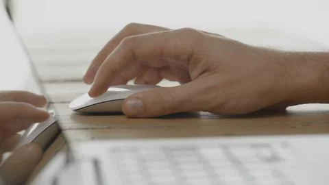 Hand on mouse, use computer for working, business concept Stock Photos