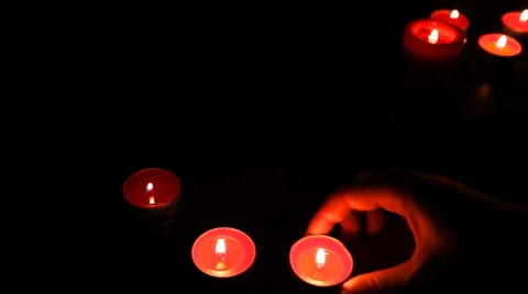 Hand Moved Candles On Table Dim Lights Stock Footage 30139684