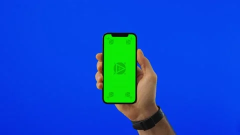 Hand Movement Set. Man Holding a Phone with Vertical Green Chroma Key Screen Stock Footage