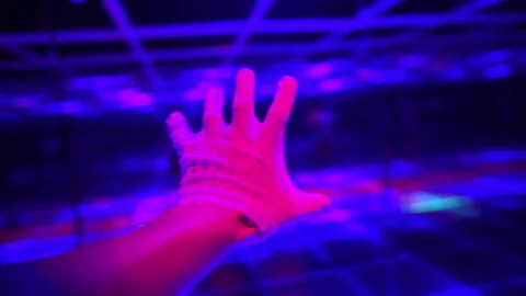 Hand movements like in computer first person view game. Virtual space in reality Stock Footage 139880067