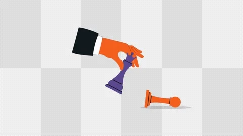 Hand Moving Chess Piece to Knock Down Pawn Animation - Transparent Stock Footage 324772029