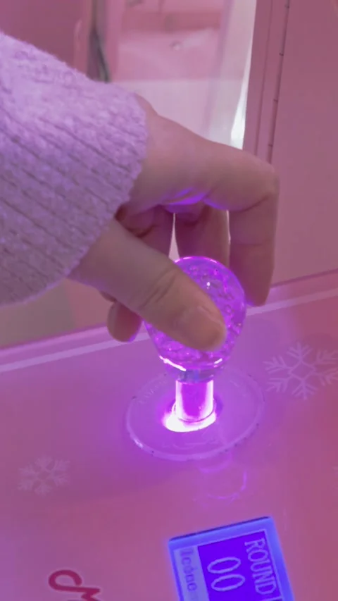 Hand Moving Glowing Pink Arcade Joystick Stock Footage 315547552