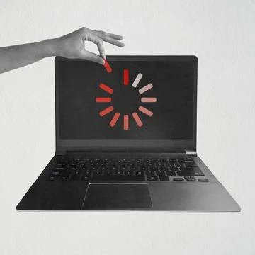 Hand moving a loading bar segment on laptop screen イラスト素材