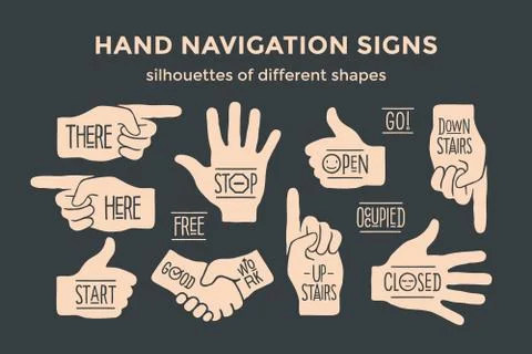 Hand navigation signs.  silhouettes of different shapes Stock Illustration