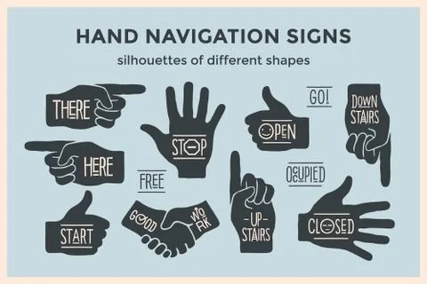 Hand navigation signs.  silhouettes of different shapes Stock-Illustration