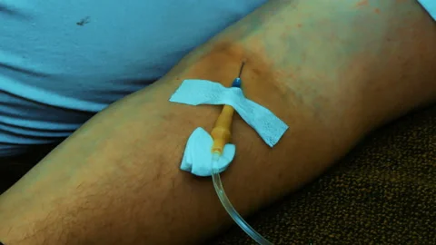 Hand with a needle addict Stock Footage 96384055