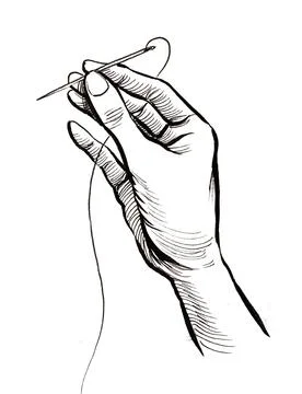 Hand with needle and thread Stock-Illustration
