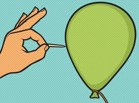 Hand with a needle pierces the balloon Stock Illustration