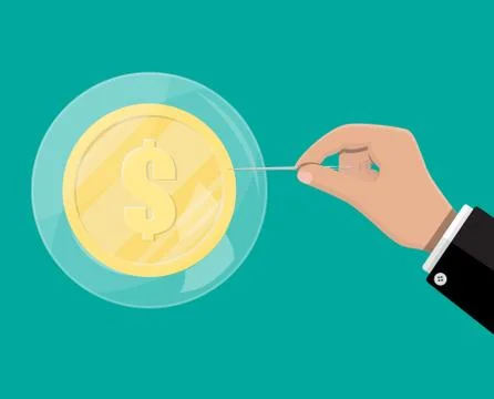 Hand with needle raised soap bubble. Illustrazione stock