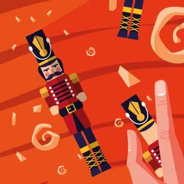 Hand with nutcracker soldier toy icon Illustrazione stock