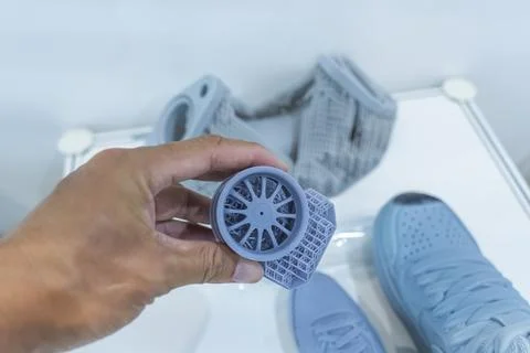 Hand with Object printed on 3d printer close-up Stock Photos