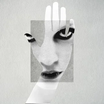 Hand obscuring face creating surreal abstract portrait 스톡 일러스트