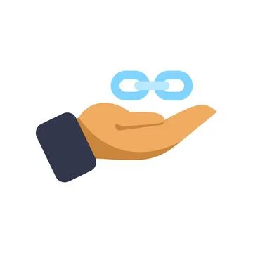 Hand offering blue chain link connection icon Stock Illustration