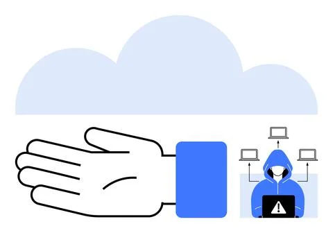 Hand Offering Cloud Security Against Hacker Threat Representing Cyber Prote.. Stock Illustration