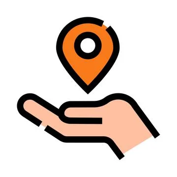 Hand offering location pin marker for navigation Stock Illustration