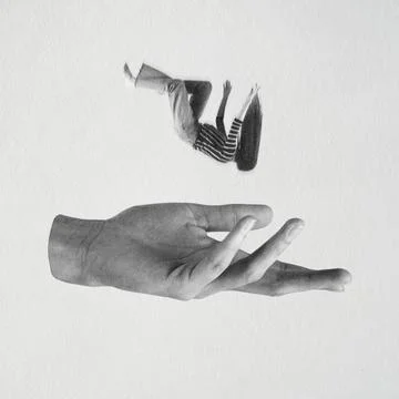 Hand offering support to falling human figure Stock Illustration