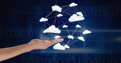 Hand open with 3D cloud connected icons 스톡 사진