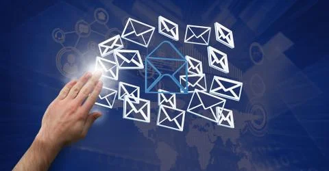 Hand open with 3D email message icons Stock Photos